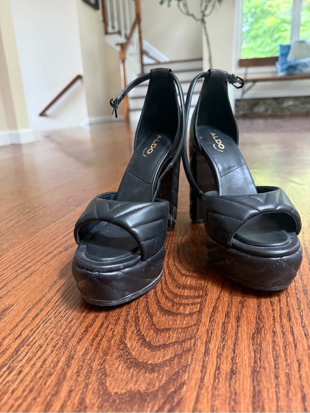 Aldo Milena Black Quilted Platform Ankle-Strap Sandals